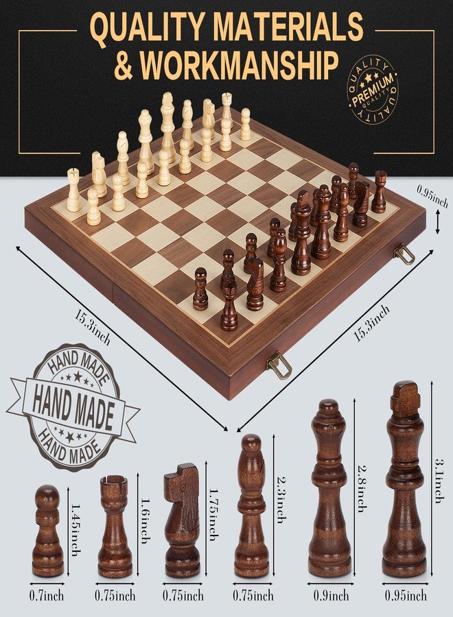 Jumlys Magnetic Wooden Chess Set, 15" Folding Chess Board with 2 Extra Queens, Portable Travel Chess Set with Pieces Storage Slots, Beginner Chess Board Game for Adults & Kids - Image 5